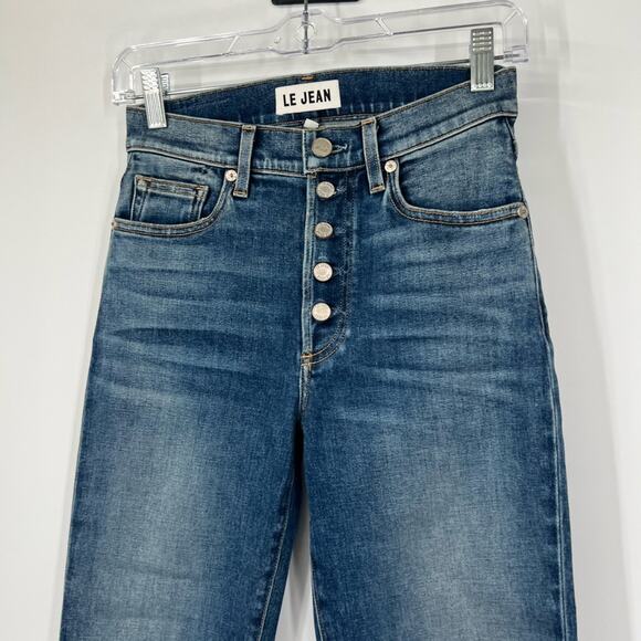 Le Jean Vivie Slim-Leg Jeans Button Fly Cut Hem - Picture 2 of 7